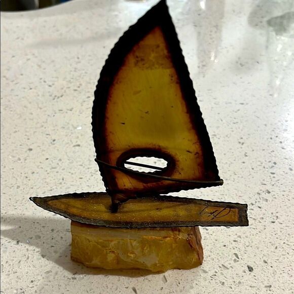 Rustic Metal Vintage Sailboat Sculpture Signed - Picture 1 of 5
